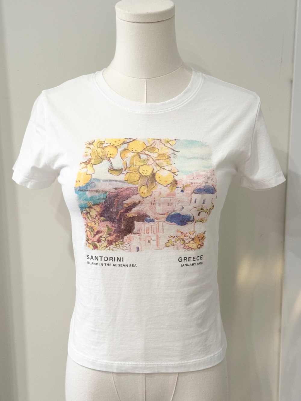 Santorini Graphic White Cotton Tee - Greece Print